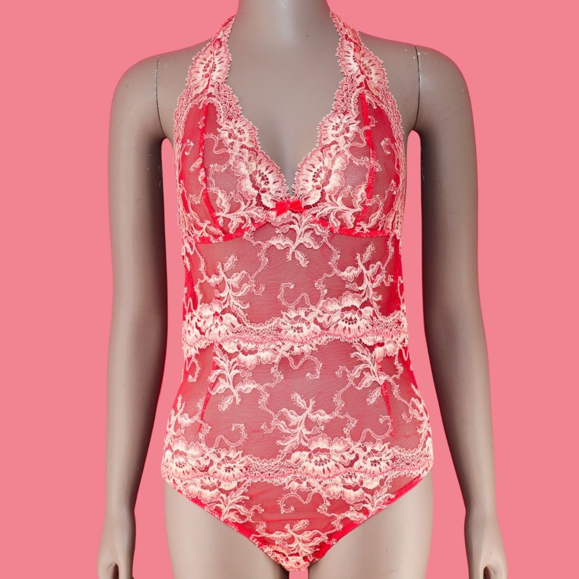 Victorias Secret Halter Lace Bodysuit Floral Lace One-Piece Size Medium
